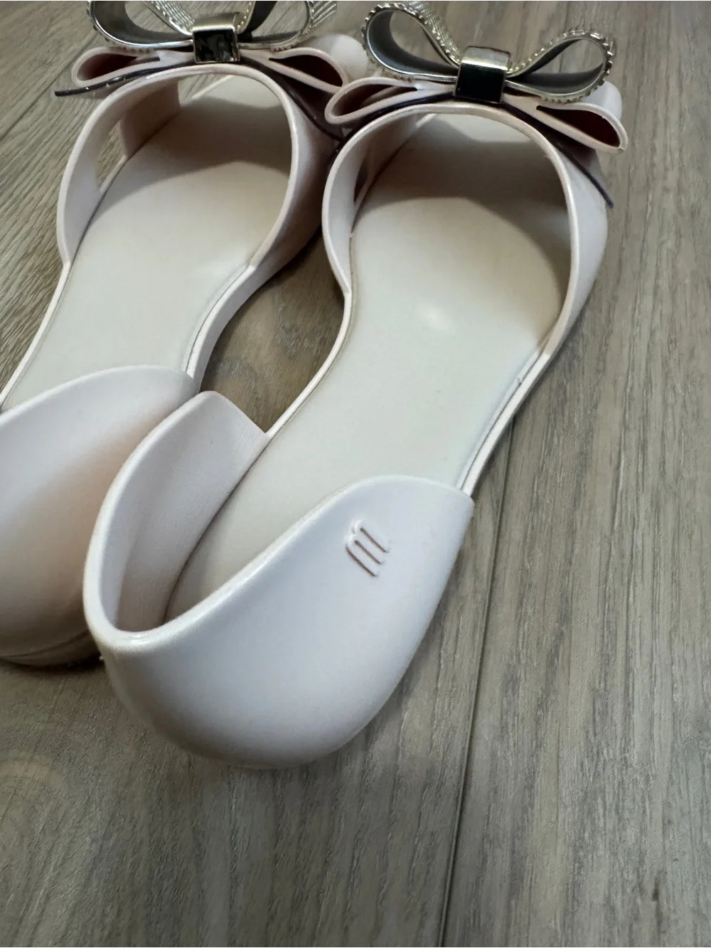 Melissa Seduction V Jelly Beige Flats with Textured Gold Bow Sz. 8 - Picture 10 of 12